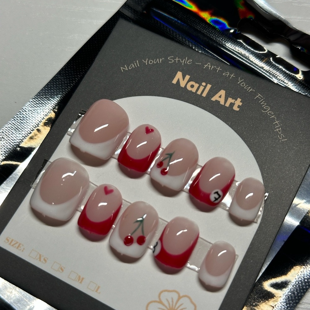 Cherry Red and White Nail Art Set